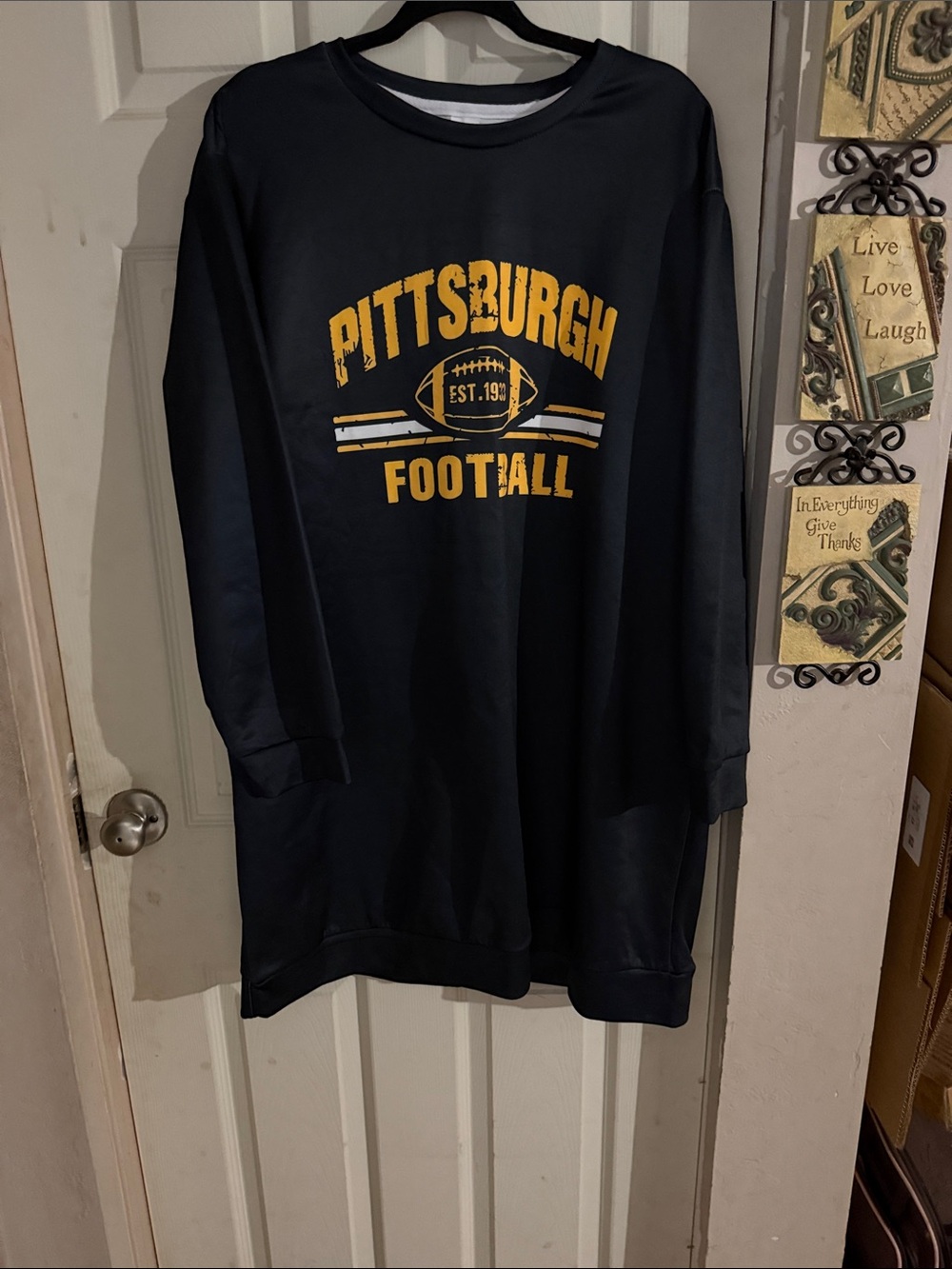 Pittsburgh Football woman’s Navy Crewneck Sweatshirt dress.